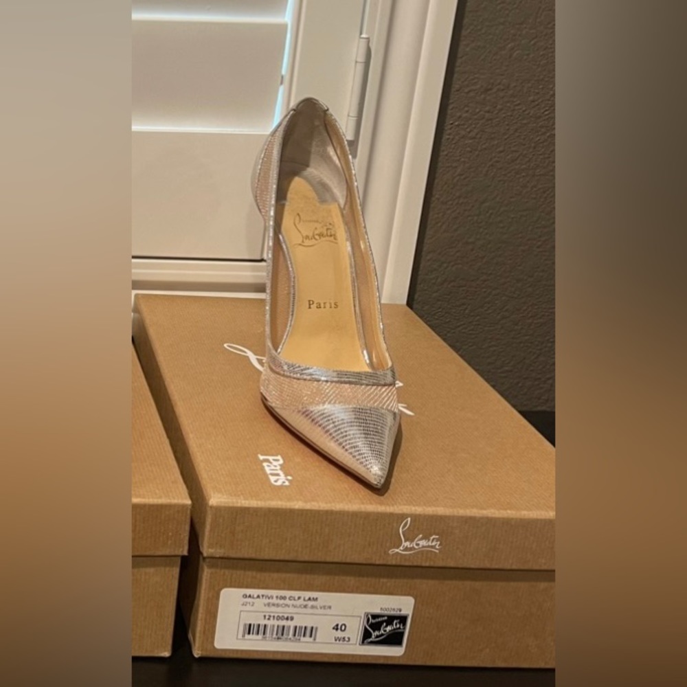 Christian Louboutin Galativi Version Nude Silver Heel